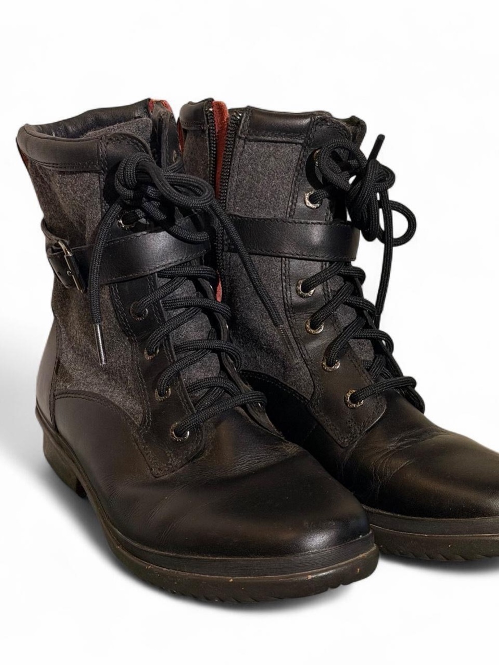 UGG Kesey Black Gray Waterproof Black Leather Gray Wool Boots Women’s Size 7.5